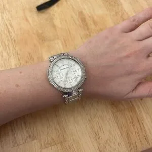 Michael Kors Silver Tone Watch with Crystal Detailing The @michaelkors Oversized Accelerator 2.0 in silver-tone is  main image 3